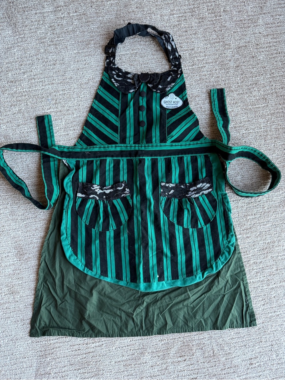 Disney haunted Mansion Green & Black Striped Apron with Lace Accents